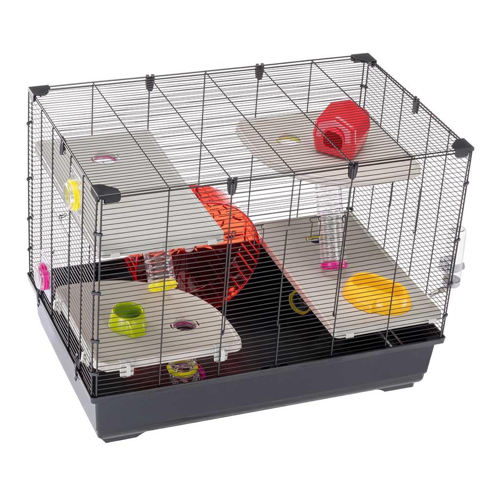 Ferplast Hamster kafesi Village 80, 5 katlı küçük hayvan kafesi, hamster çarkı, şişe ve ev, hamster oyuncağı, tünel ve aksesuar, 82 x 51 x Y 62 cm, boyalı metal ve plastik