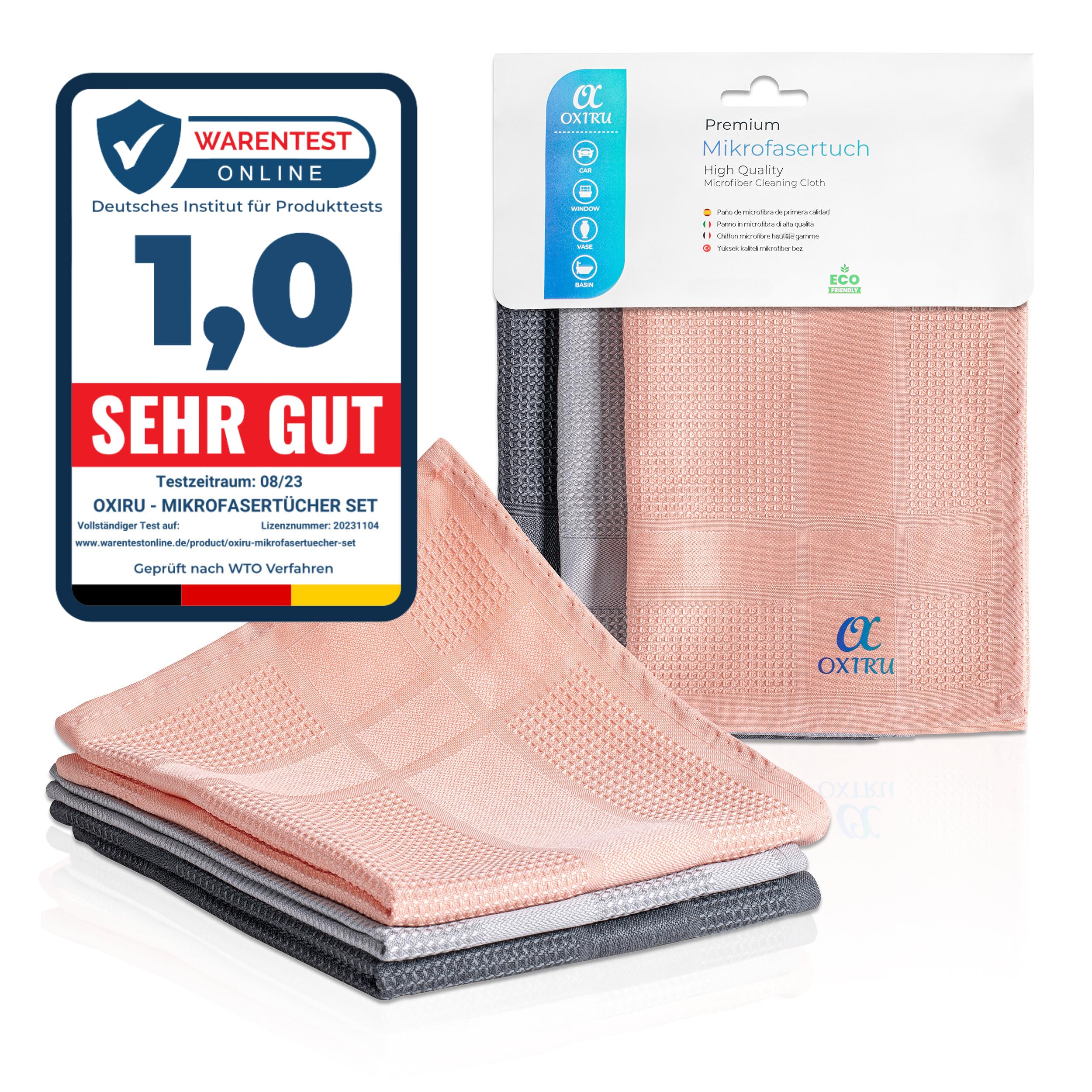 OXIRU Mikrofiber Temizlik Bezleri Set 40x40 cm - Küçük Boy Sihirli Bezler, Bulaşık Yıkama Bezi, Mutfak ve Araba İçin Microfiber Temizlik Bezi, Ekran Temizleyici ve Cam Silme Bezi, Antrasit/Gri/Pembe