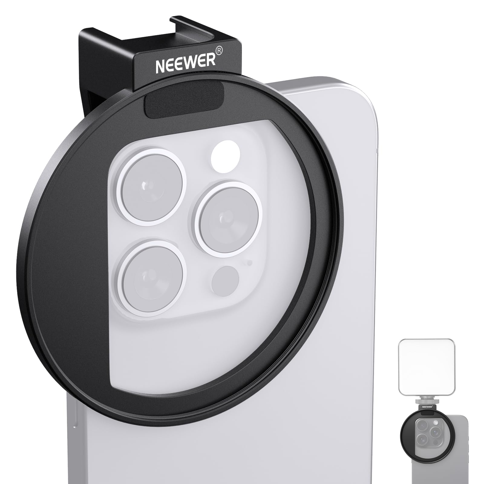 NEEWER Gelişmiş 67 mm cep telefonu filtre tutucu adaptör dişli filtre kıskacı soğuk ayakkabı montajlı, kilit düğmesi, 13 mm açıklık Phone iPhone 15 Pro Max 14 13 Samsung Galaxy S22 S23 Ultra ile