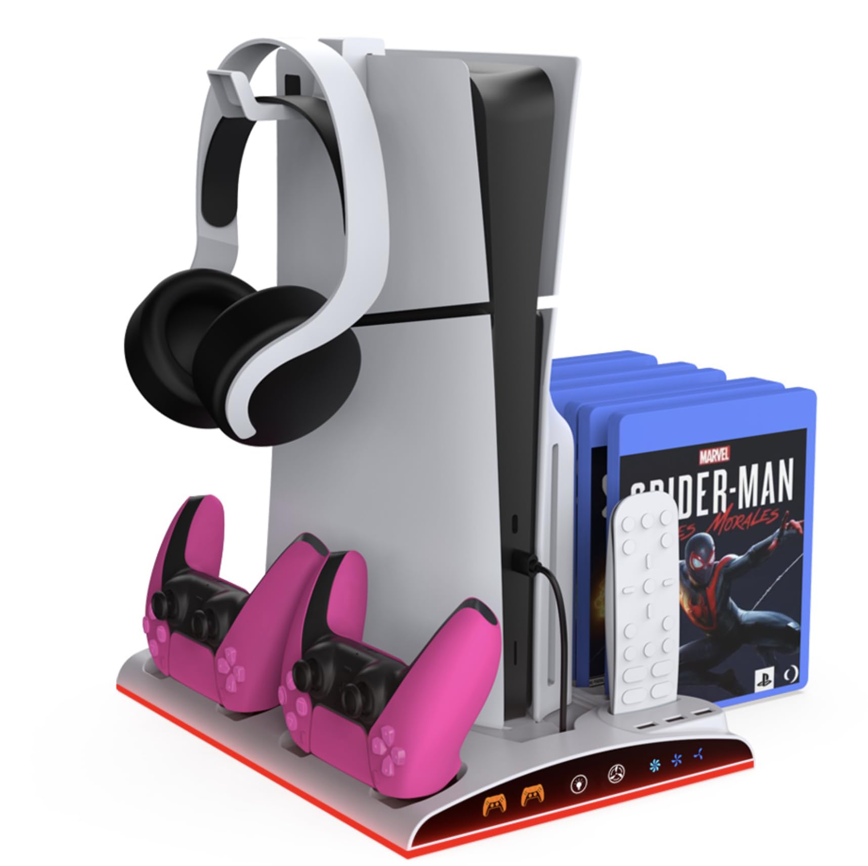 Hobimtek TP5-3570 PS5 Soğutucu Organizatör 2 Fanlı Stand Kol Şarj Edici Stand 3 USB Hub Kulaklık platstation Standı