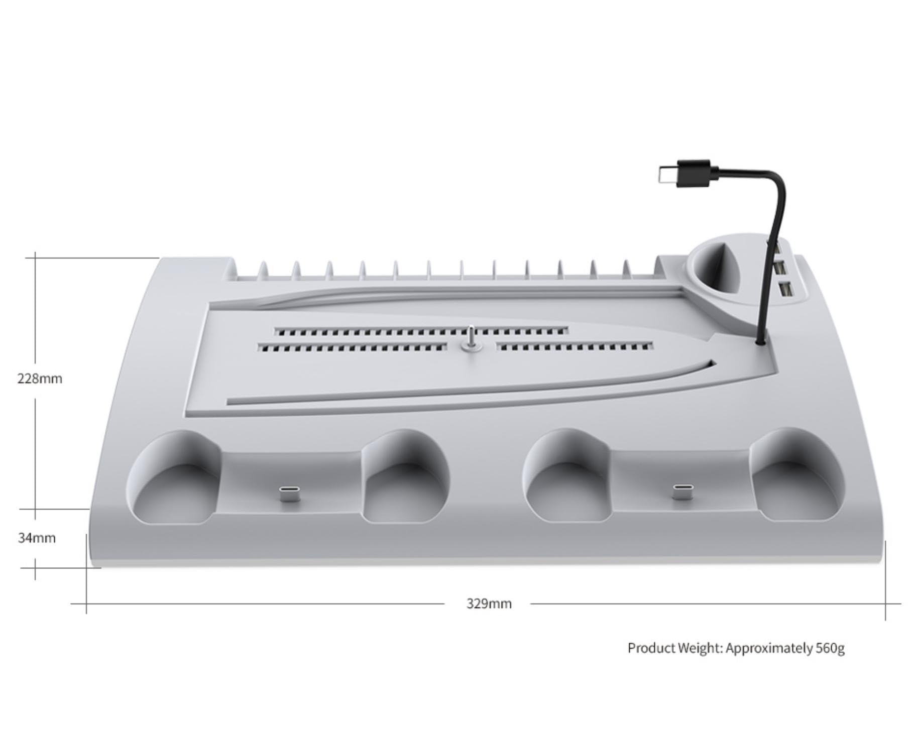 Hobimtek TP5-3570 PS5 Soğutucu Organizatör 2 Fanlı Stand Kol Şarj Edici Stand 3 USB Hub Kulaklık platstation Standı