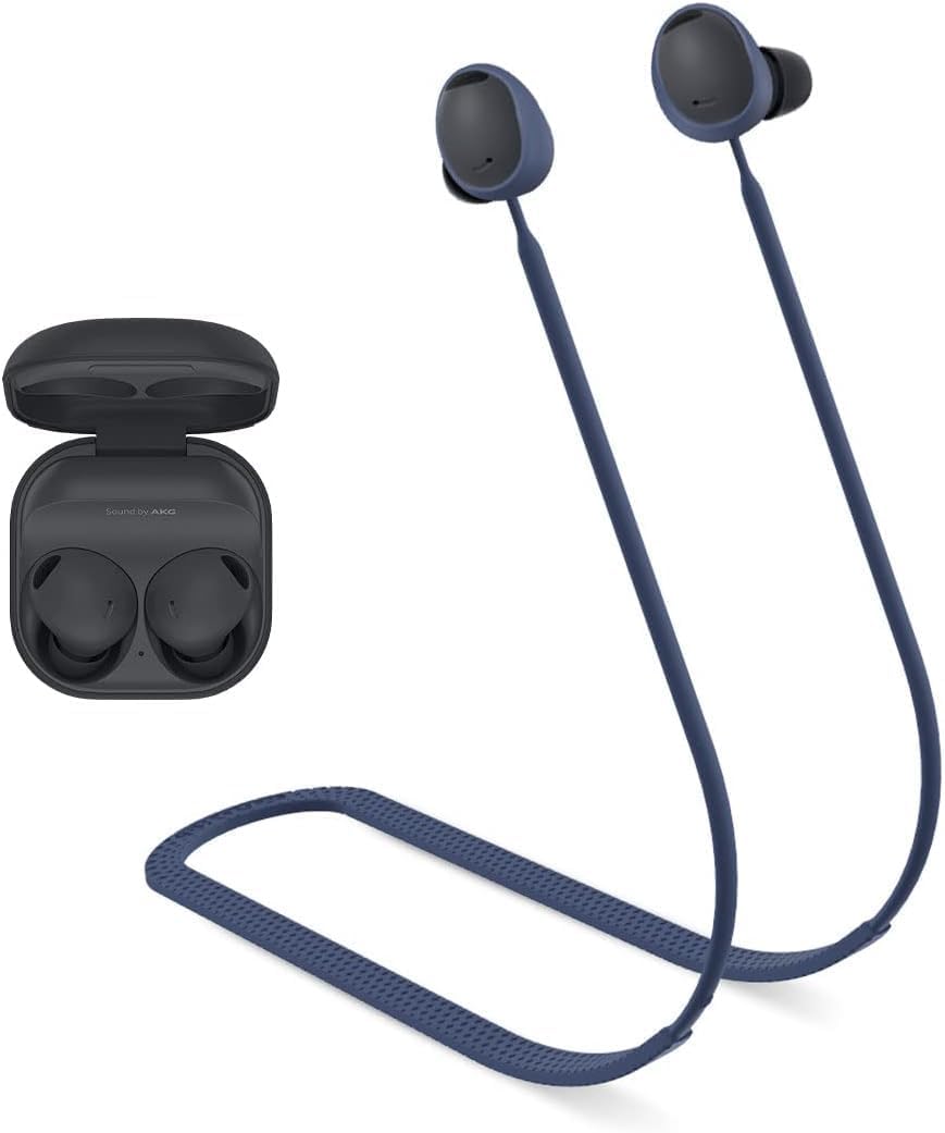 Coverzone Samsung Galaxy Buds2 ile uyumlu/Galaxy Buds2 Pro ile uyumlu Yumuşak Güçlü Silikon Özel Kaymaz Tasarım Spor Kaybolmaya Karşı Kulaklık Aksesuarları Boyun ipi Lacivert
