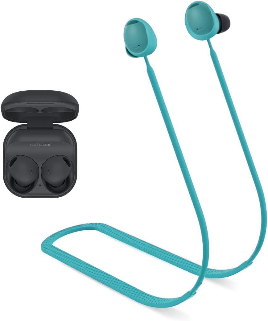 Coverzone Samsung Galaxy Buds2 ile uyumlu/Galaxy Buds2 Pro ile uyumlu Yumuşak Güçlü Silikon Özel Kaymaz Tasarım Spor Kaybolmaya Karşı Kulaklık Aksesuarları Boyun ipi Turkuaz