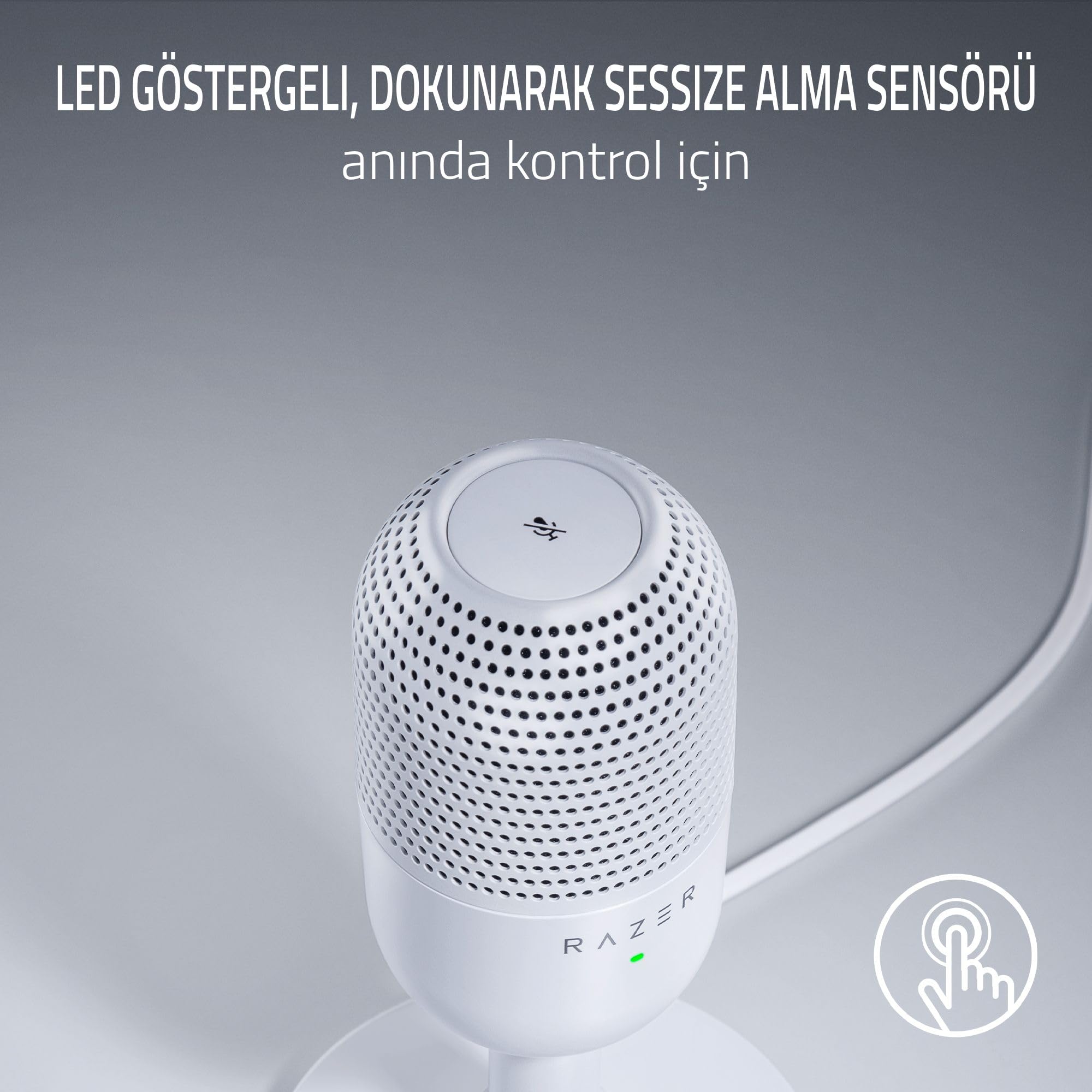 Razer Seiren V3 Mini - Ultra kompakt USB mikrofon (14 mm kondansatörlü mikrofon, süper kardiyot karakteristiği, LED göstergeli dokun-sessiz sensör, entegre amortisör, tak ve çalıştır tasarımı), Beyaz