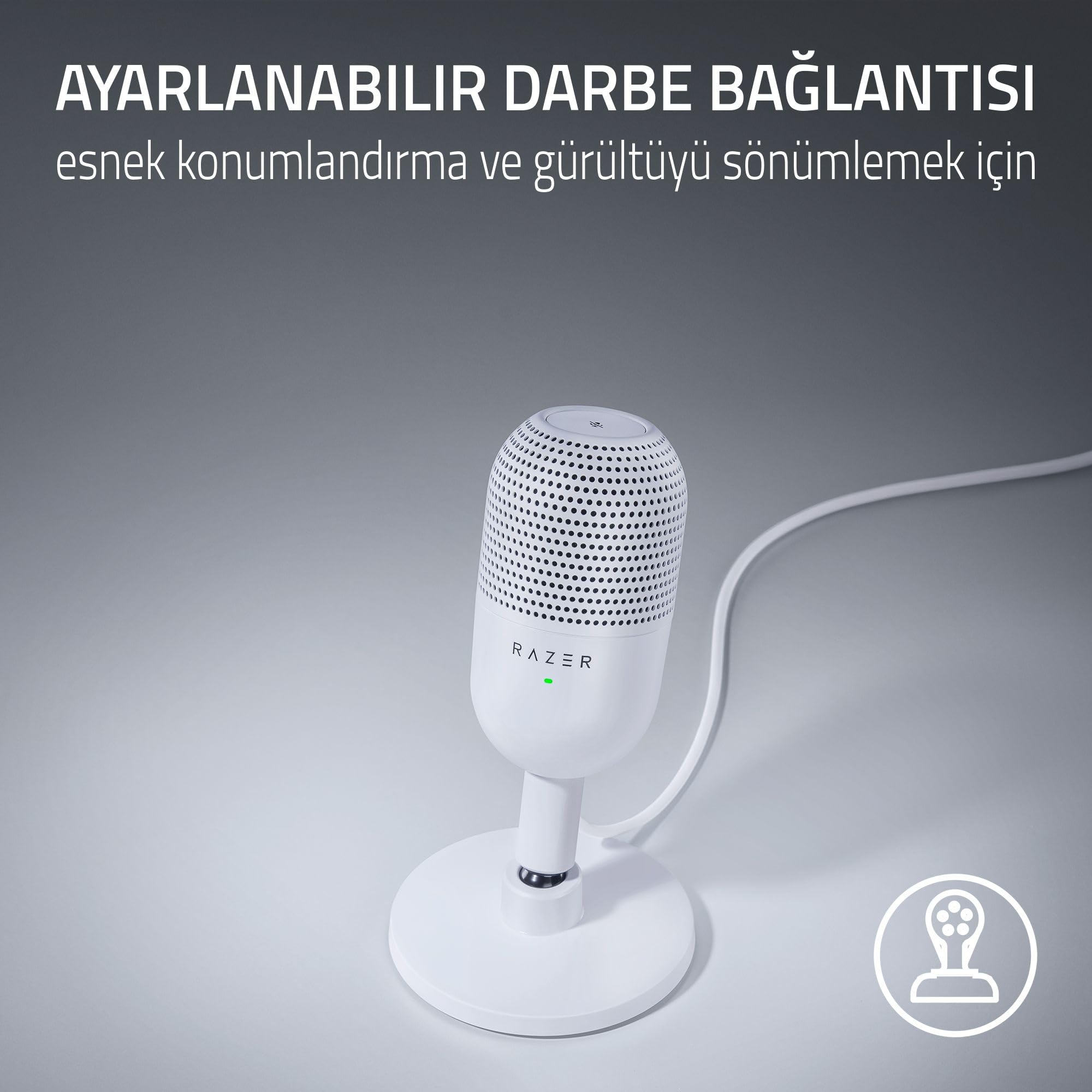 Razer Seiren V3 Mini - Ultra kompakt USB mikrofon (14 mm kondansatörlü mikrofon, süper kardiyot karakteristiği, LED göstergeli dokun-sessiz sensör, entegre amortisör, tak ve çalıştır tasarımı), Beyaz