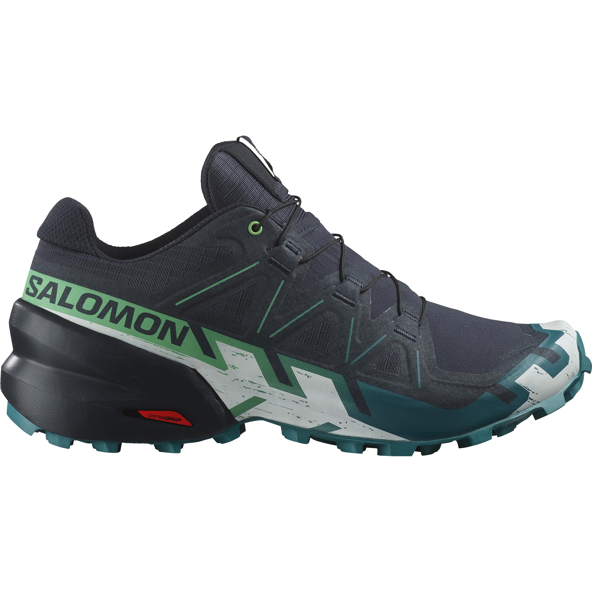 Salomon Speedcross 6 Erkek Trail Koşu Spor Ayakkabısı - Efsanevi Kavrama Yürüyüş Ayakkabısı, Hafif Tasarım, Yenilenmiş Üst, Karbon/Tahiti Gelgit/Beyaz, Karbon/Tahiti Gelgit/Beyaz, 11.5