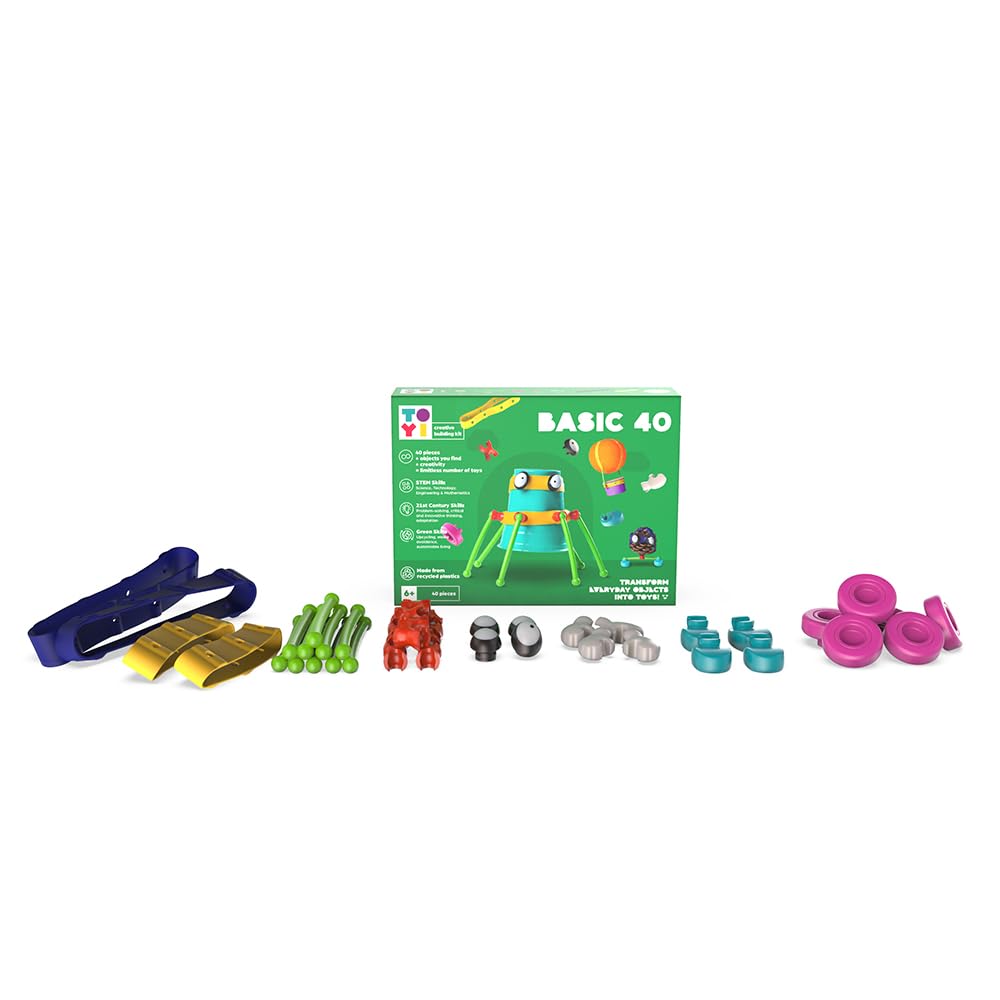 Toyi Basic 40 Yaratıcı Yapı Seti, STEM Oyuncak, Geri Dönüştürülmüş Plastik, 40 Parça, 6+ Yaş