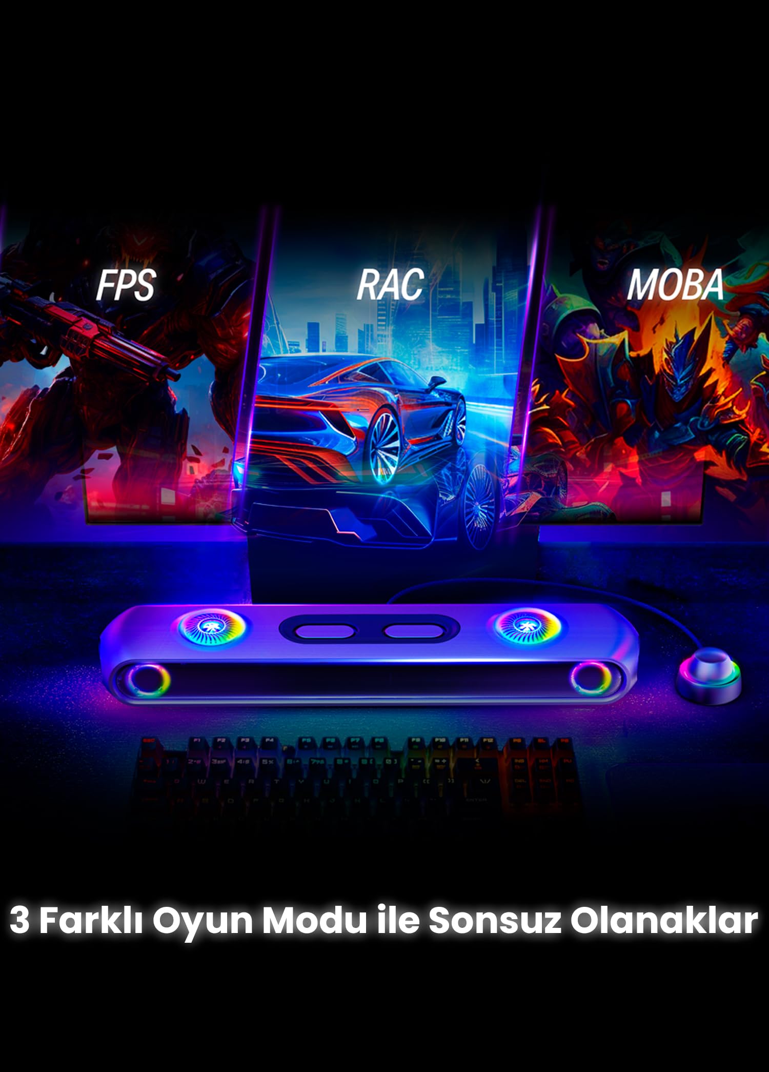 OXS Thunder Pro+ Gaming Soundbar, Kablosuz Yastık Hoparlör, 7.1.2 Dolby Atmos ile Sinematik 3D Ses Deneyimi, Güçlü Dahili Woofer, Kişiselleştirilebilir Uygulama Özellikleri, Adaptif RGB Efektleri,