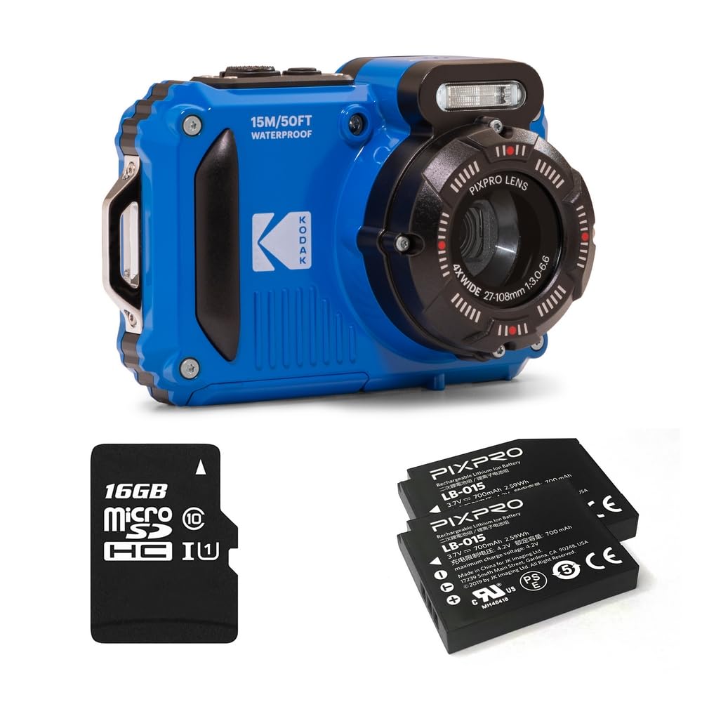 KODAK PIXPRO WPZ2 15M Su Geçirmez Fotoğraf Makinesi - 2 Lityum Pil + 16GB SD Kart - 16MP, 4x Optik Zoom, 1080P Full HD Video (Mavi)