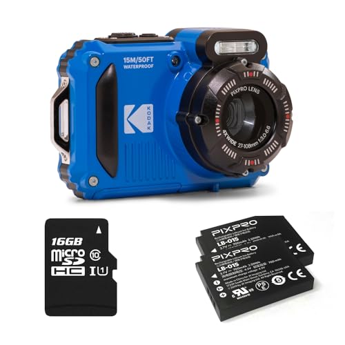 KODAK PIXPRO WPZ2 15M Su Geçirmez Fotoğraf Makinesi - 2 Lityum Pil + 16GB SD Kart - 16MP, 4x Optik Zoom, 1080P Full HD Video (Mavi)