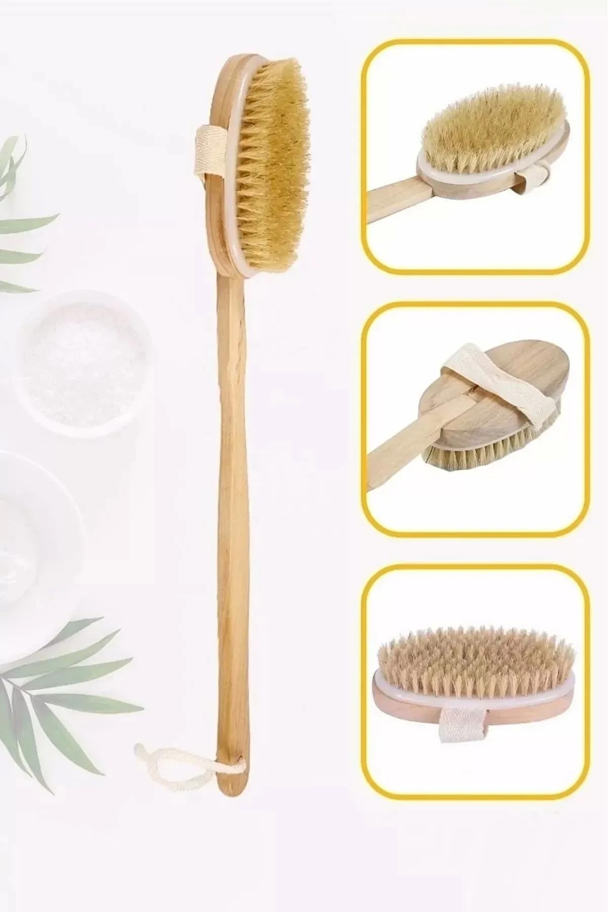 Ankanorm Ahşap Saplı Doğal At Kılı Selülit Fırçası Peeling Masaj Fırça Banyo Fırçası
