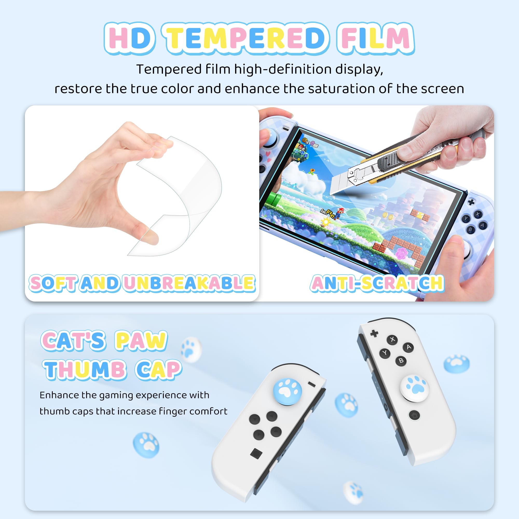 HYPERCASE Blue Dog Carrying Case for Nintendo Switch OLED, Cute Travel Accessories Bag for Switch OLED Console Storage, with Hard Protective Cover, Screen Protector, Shoulder Strap, 2 Thumb Caps