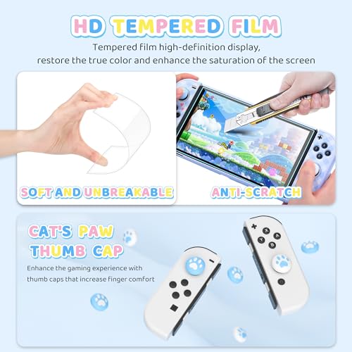 HYPERCASE Blue Dog Carrying Case for Nintendo Switch OLED, Cute Travel Accessories Bag for Switch OLED Console Storage, with Hard Protective Cover, Screen Protector, Shoulder Strap, 2 Thumb Caps