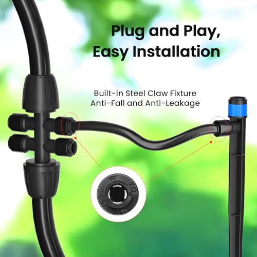 MIXC Damla Sulama Sistemi, 95FT Hızlı Verimli Bağlayıcı Bahçe Sulama Sistemi Bitkiler Çim Veranda Yükseltilmiş Yatak İçin Sulama Sistemi 1/2 '' ve 1/4 "Boru, Damla Yayıcılar ile Otomatik Sulama