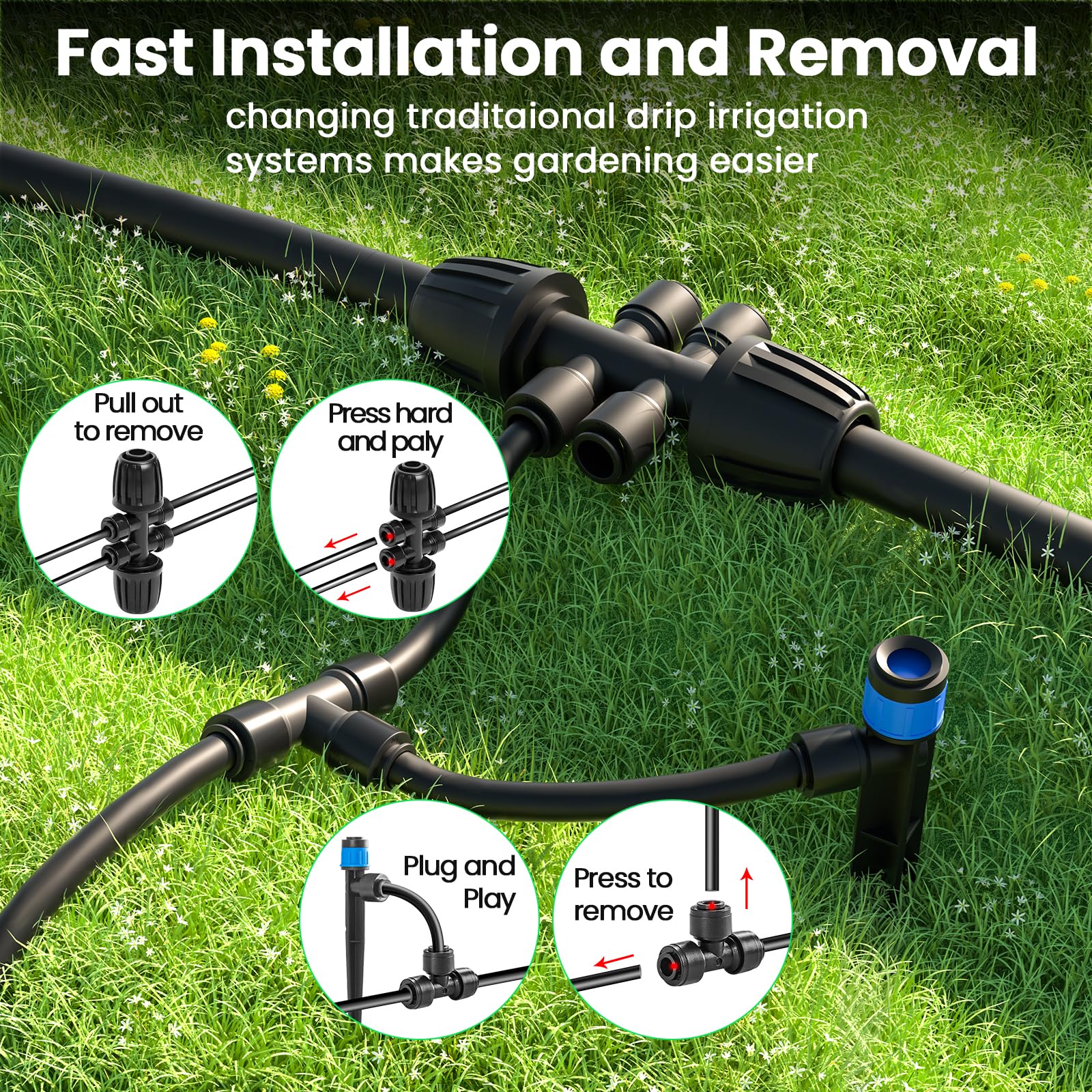 MIXC Damla Sulama Sistemi, 95FT Hızlı Verimli Bağlayıcı Bahçe Sulama Sistemi Bitkiler Çim Veranda Yükseltilmiş Yatak İçin Sulama Sistemi 1/2 '' ve 1/4 "Boru, Damla Yayıcılar ile Otomatik Sulama