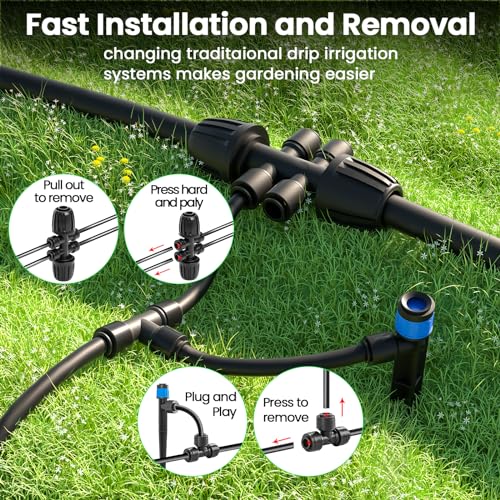 MIXC Damla Sulama Sistemi, 95FT Hızlı Verimli Bağlayıcı Bahçe Sulama Sistemi Bitkiler Çim Veranda Yükseltilmiş Yatak İçin Sulama Sistemi 1/2 '' ve 1/4 "Boru, Damla Yayıcılar ile Otomatik Sulama