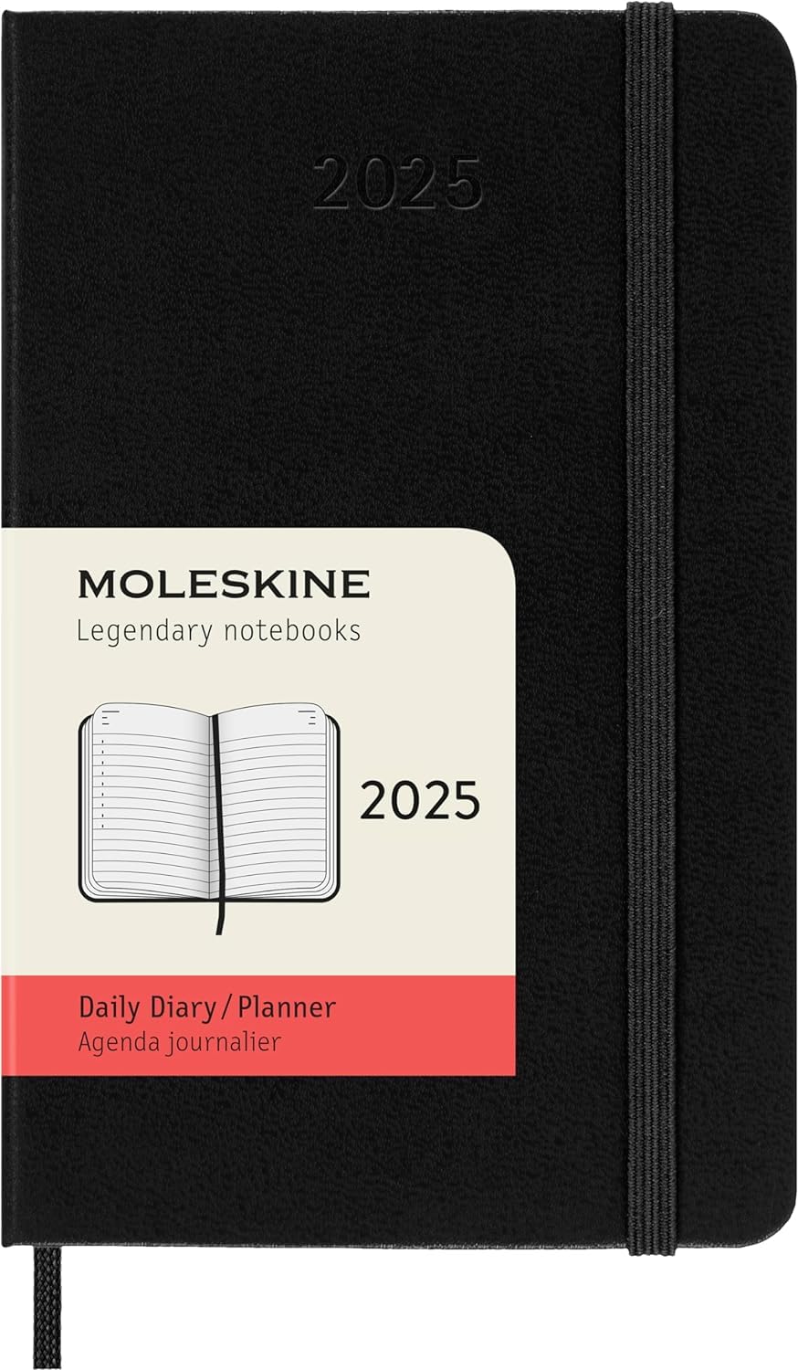 Moleskine Günlük planlayıcı, 12 aylık günlük planlayıcı 2025, sabit kapak ve elastik kilit, renk siyah, çanta formatı 9 x 14 cm
