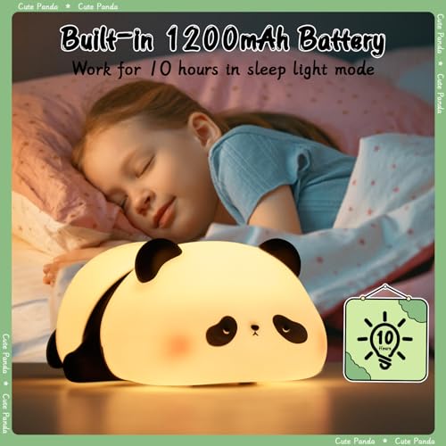 SALUOKE Çocuk gece lambası, panda gece lambası, 3 ışık modu, kısılabilir, zamanlayıcılı, dokunmatik kontrollü silikon gece lambası, bebek, USB ile şarj edilebilir, panda lambası, sevimli gece lambası,
