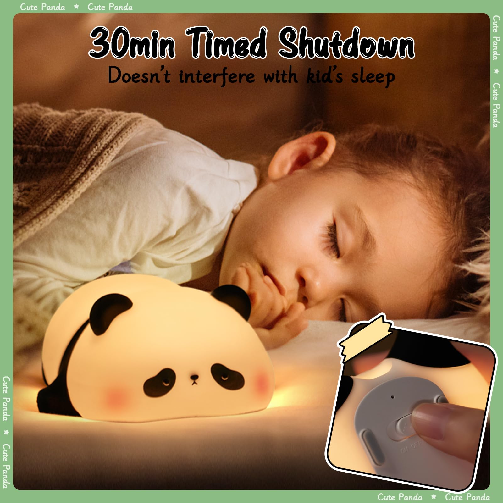 SALUOKE Çocuk gece lambası, panda gece lambası, 3 ışık modu, kısılabilir, zamanlayıcılı, dokunmatik kontrollü silikon gece lambası, bebek, USB ile şarj edilebilir, panda lambası, sevimli gece lambası,