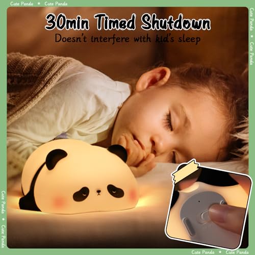 SALUOKE Çocuk gece lambası, panda gece lambası, 3 ışık modu, kısılabilir, zamanlayıcılı, dokunmatik kontrollü silikon gece lambası, bebek, USB ile şarj edilebilir, panda lambası, sevimli gece lambası,