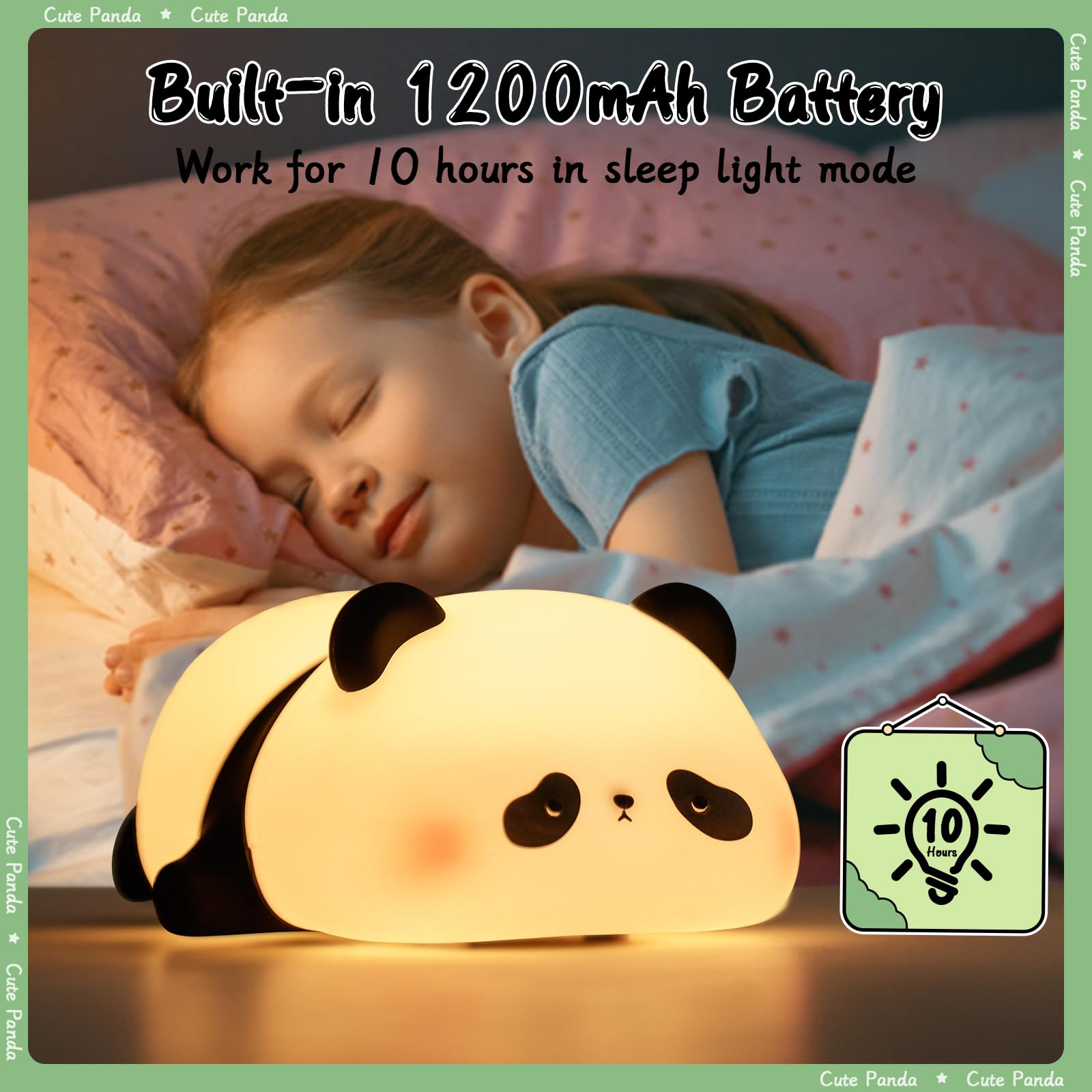 SALUOKE Çocuk gece lambası, panda gece lambası, 3 ışık modu, kısılabilir, zamanlayıcılı, dokunmatik kontrollü silikon gece lambası, bebek, USB ile şarj edilebilir, panda lambası, sevimli gece lambası,