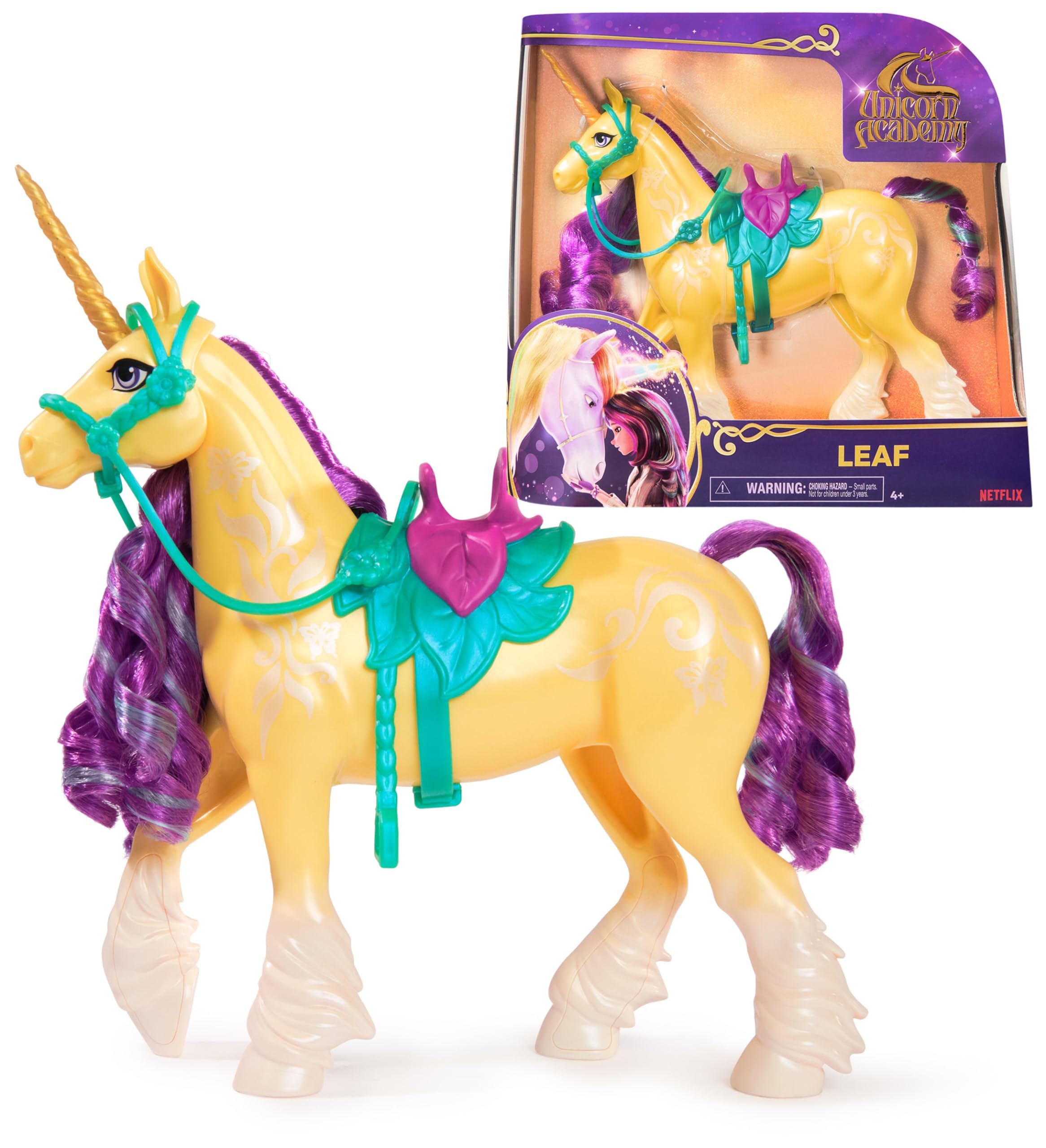 Unicorn Academy Tek Boynuzlu At Leaf, popüler Netflix dizisindeki Ava'nın yaklaşık 28 cm tek boynuzlu atı, 4 yaş+ çocuklar için