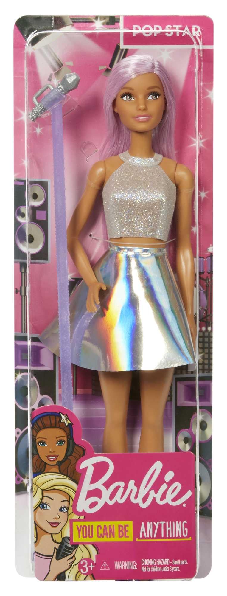 Barbie Pop Yıldızı Bebek ve mikrofon Parlak etek giyen, pembe saçlı, 3-7 yaş arası için hediye, JCW42