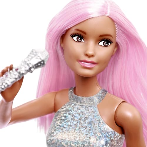 Barbie Pop Yıldızı Bebek ve mikrofon Parlak etek giyen, pembe saçlı, 3-7 yaş arası için hediye, JCW42