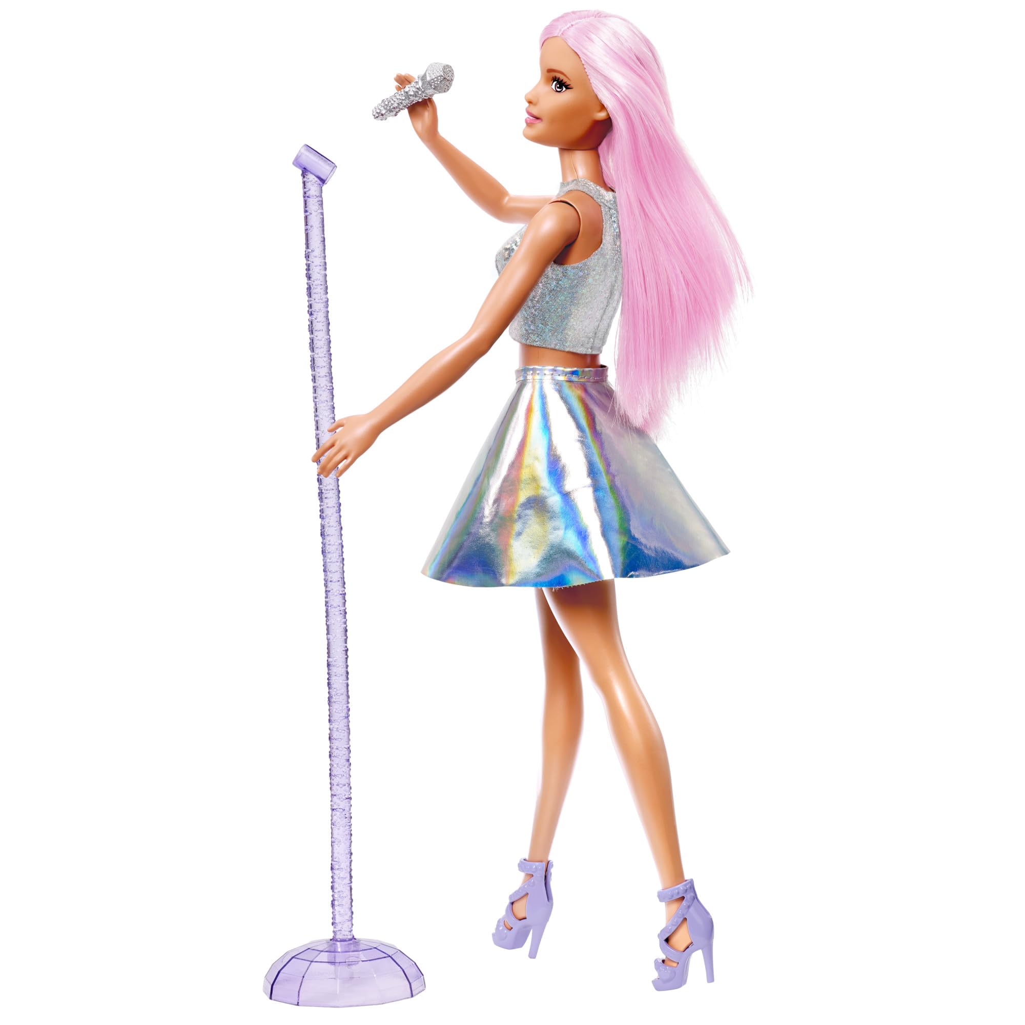 Barbie Pop Yıldızı Bebek ve mikrofon Parlak etek giyen, pembe saçlı, 3-7 yaş arası için hediye, JCW42
