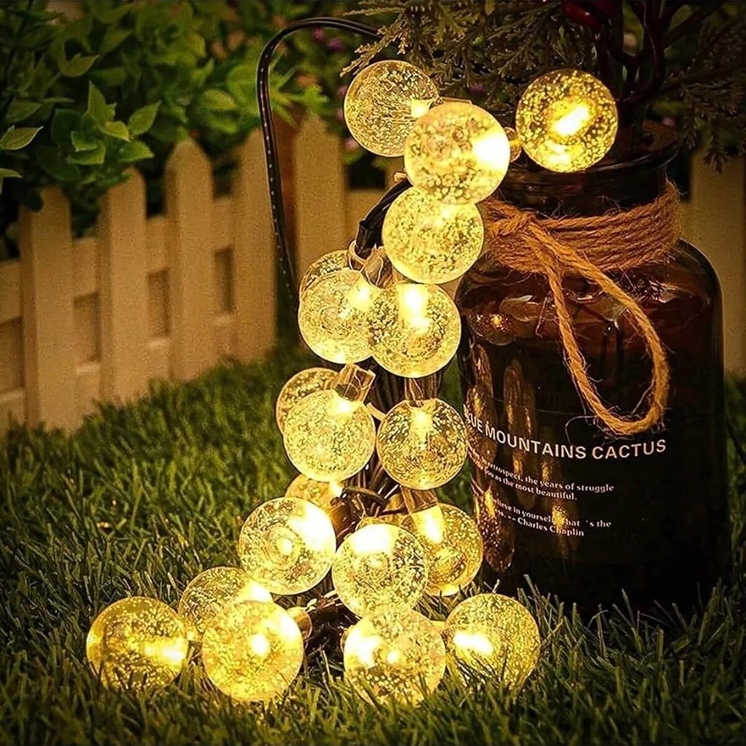 Coverzone Solar Güneş Enerjili Ampul Şeklinde Led Aydınlatma 8 Metre Uzunlukta 47 Adetli, 8 Modlu Lamba Led Bahçe, Veranda, Havuz Kenarı Aydınlatması Su Geçirmez (SARI Gün Işığı)