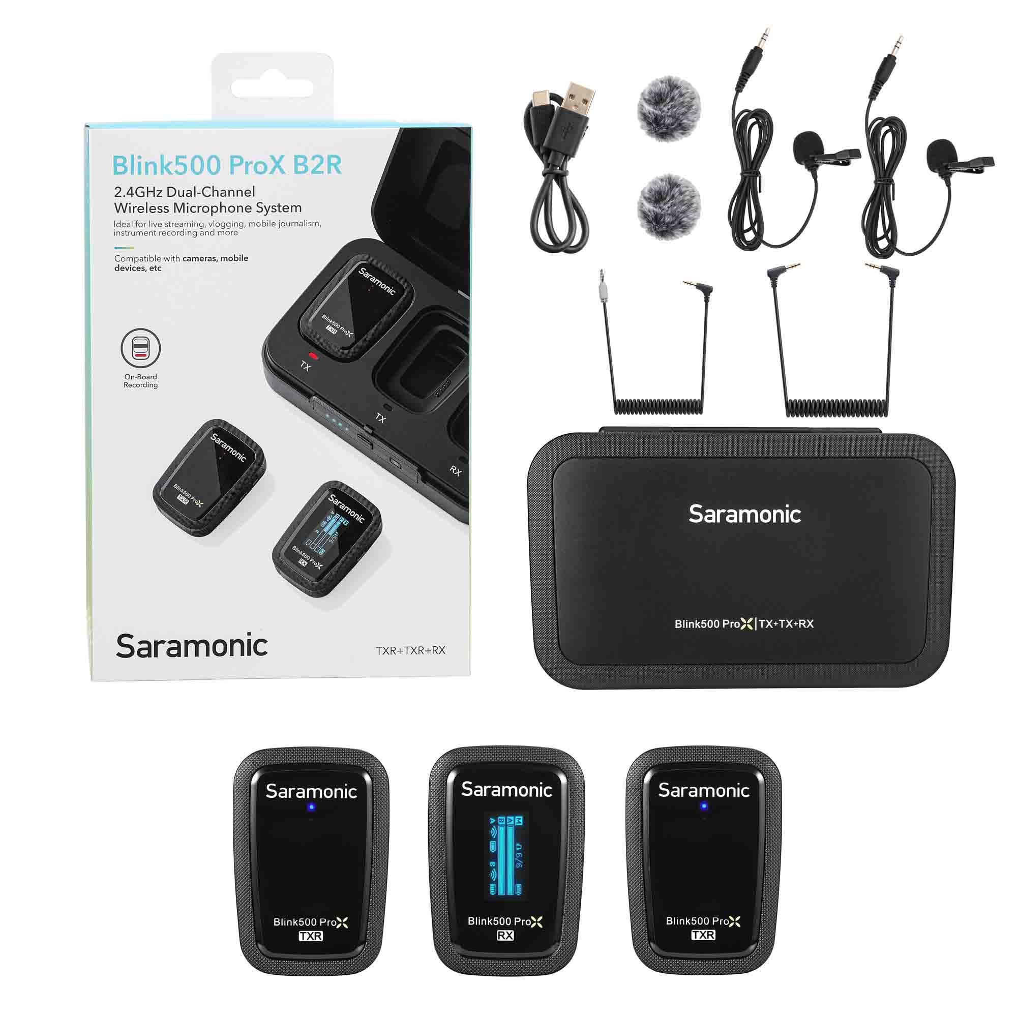 Saramonic Blink 500 Prox B2R 2 Kişilik Kablosuz Klipsli Mikrofon Sistemi, Yerleşik Kayıt ve Yakalar