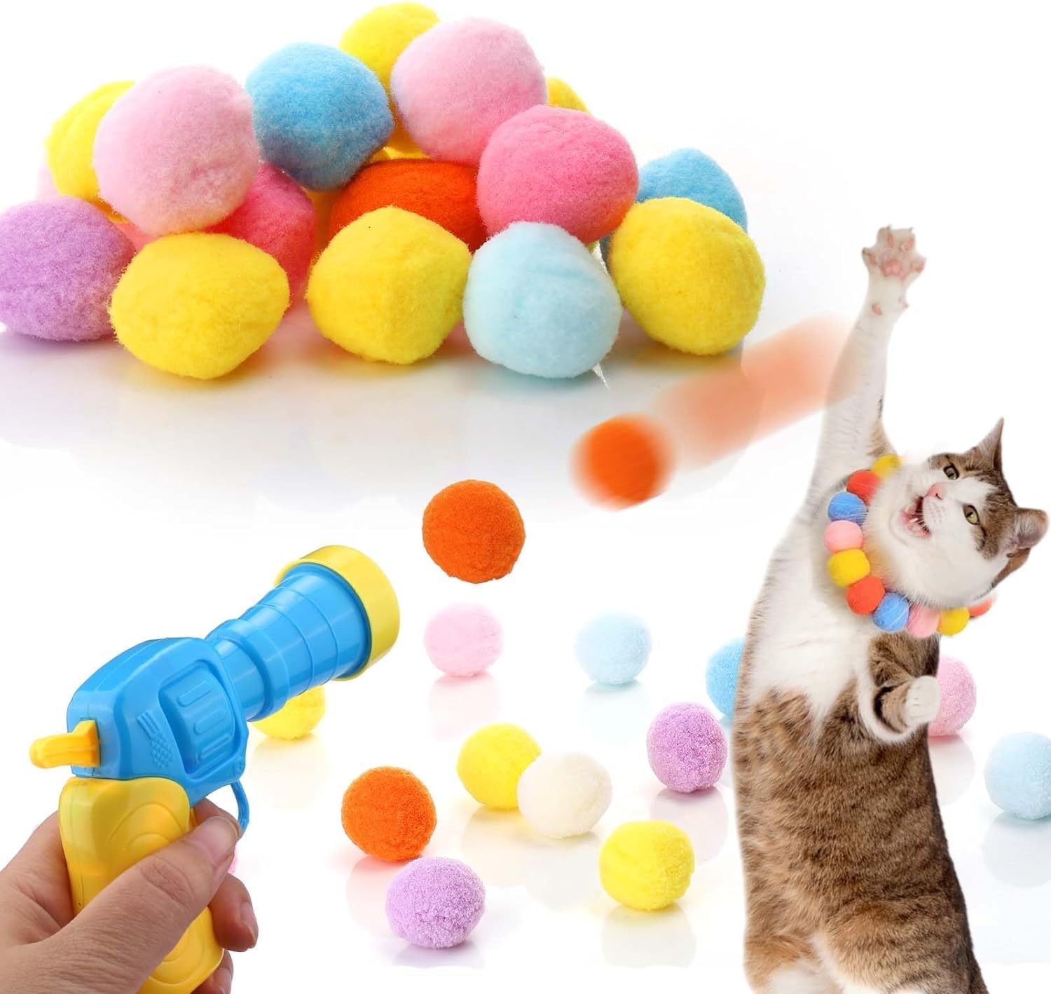 Busstier İnteraktif Kedi Oyun Tabancası - Peluş Toplarla Eğlenceli Oyun Zamanı, Ekstra Peluş Toplar
