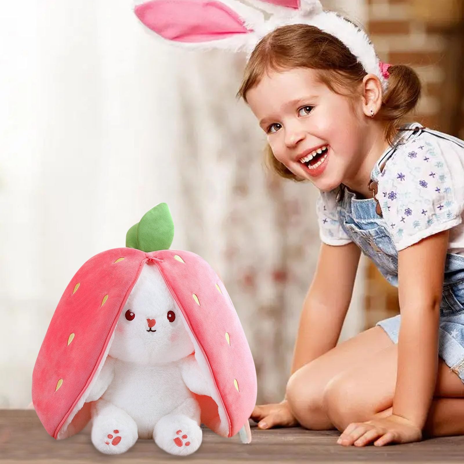 MUNSKT Tavşan pelüş oyuncak, küçük saklama, çilek tavşanı yastığı, pelüş hayvan, tavşan, pelüş hayvan, tavşan pelüş, paskalya hediyesi, çocuk doğum günü hediyesi (25 cm)