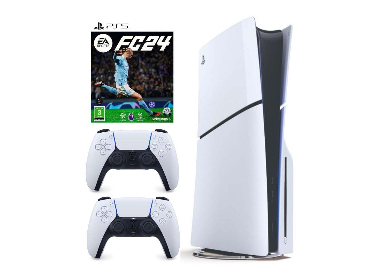 PlayStation 5 With Blu-Ray Disc Console (SLIM) - FC24 and Two White Controllers Bundle