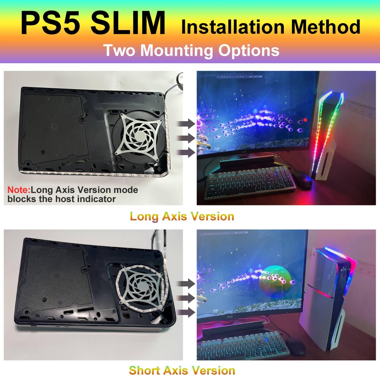 GAMSURFING Playstation 5/PS5 İnce Konsol için LED Işık Şeridi, 358 DIY Modu PS5 Led Işık için 7 RGB Renk, RGB LED Şerit Işık Kiti Çıkartma Dekorasyon Aksesuarı PS5 Disk ve Dijital Sürüm için Uzaktan Kumandalı