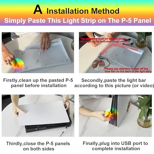 GAMSURFING Playstation 5/PS5 İnce Konsol için LED Işık Şeridi, 358 DIY Modu PS5 Led Işık için 7 RGB Renk, RGB LED Şerit Işık Kiti Çıkartma Dekorasyon Aksesuarı PS5 Disk ve Dijital Sürüm için Uzaktan Kumandalı