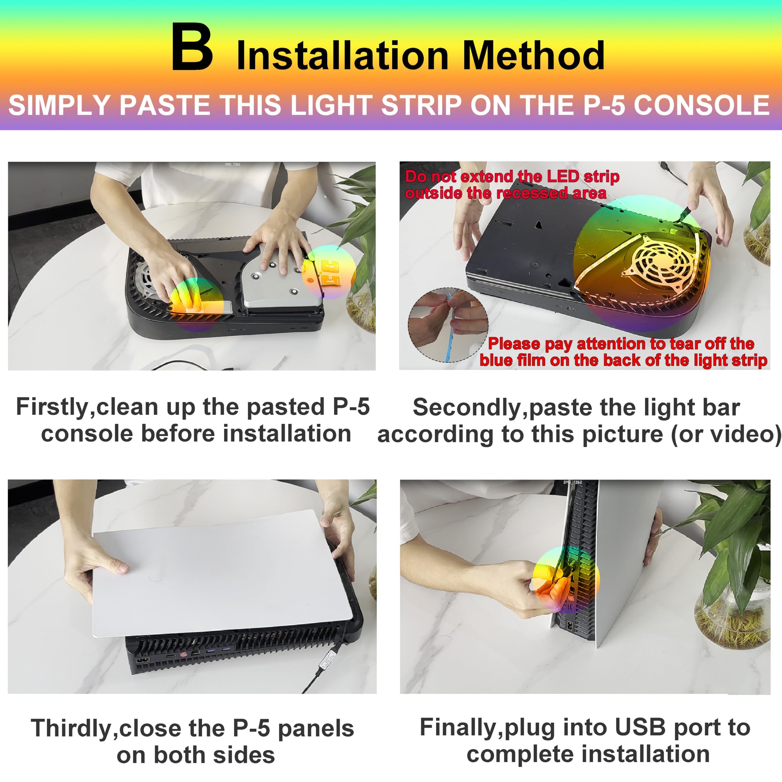 GAMSURFING Playstation 5/PS5 İnce Konsol için LED Işık Şeridi, 358 DIY Modu PS5 Led Işık için 7 RGB Renk, RGB LED Şerit Işık Kiti Çıkartma Dekorasyon Aksesuarı PS5 Disk ve Dijital Sürüm için Uzaktan Kumandalı