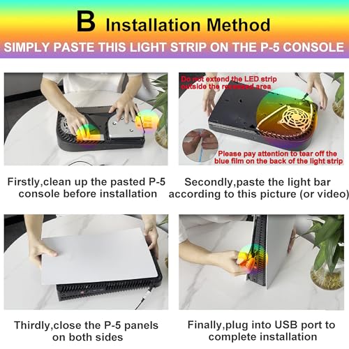 GAMSURFING Playstation 5/PS5 İnce Konsol için LED Işık Şeridi, 358 DIY Modu PS5 Led Işık için 7 RGB Renk, RGB LED Şerit Işık Kiti Çıkartma Dekorasyon Aksesuarı PS5 Disk ve Dijital Sürüm için Uzaktan Kumandalı
