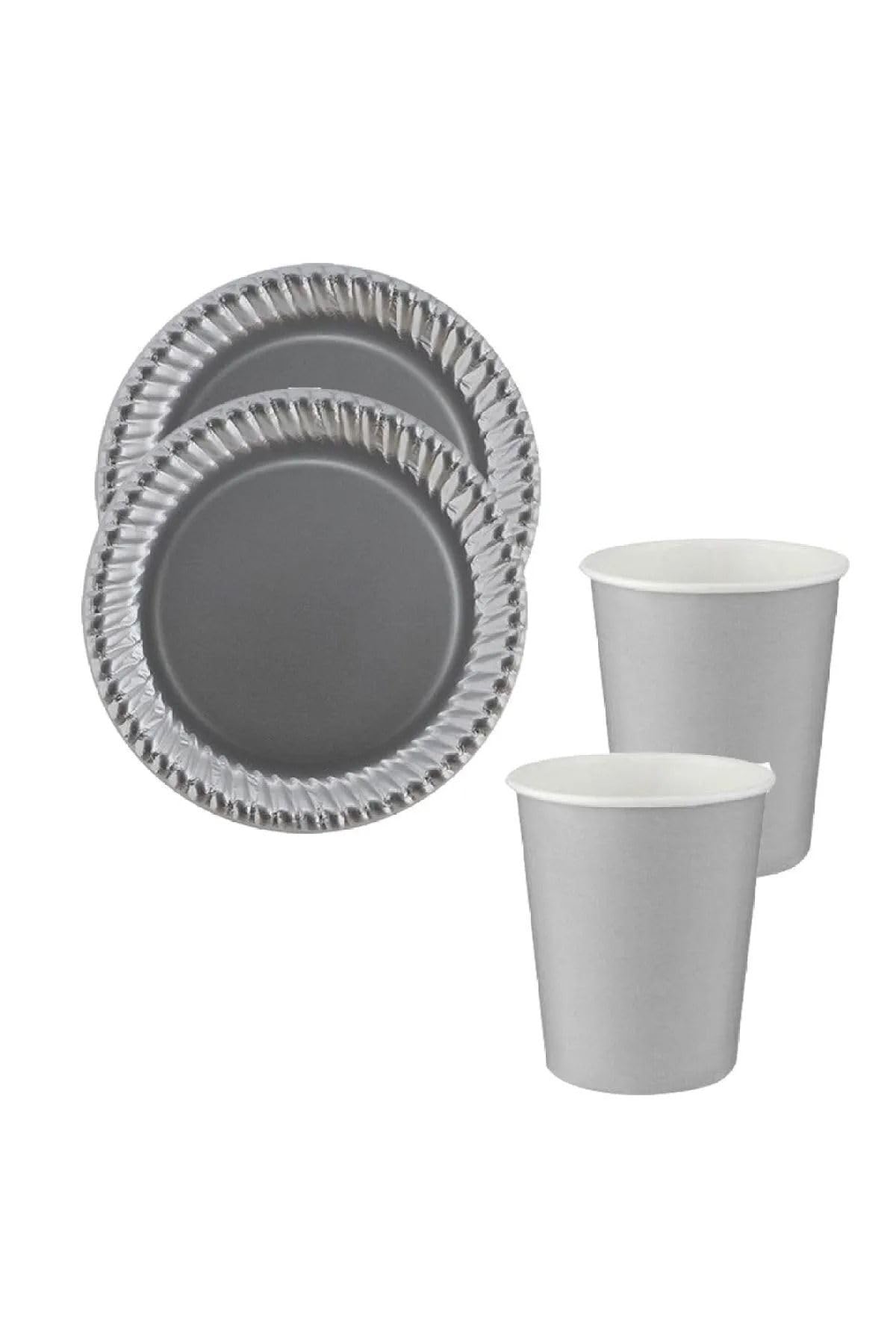 Tinky Winky Renkli Dayanıklı Kullan At 8 Er Adet 22 Cm Doğum Günü Partisi Silver Karton Tabak Bardak Set Gümüş