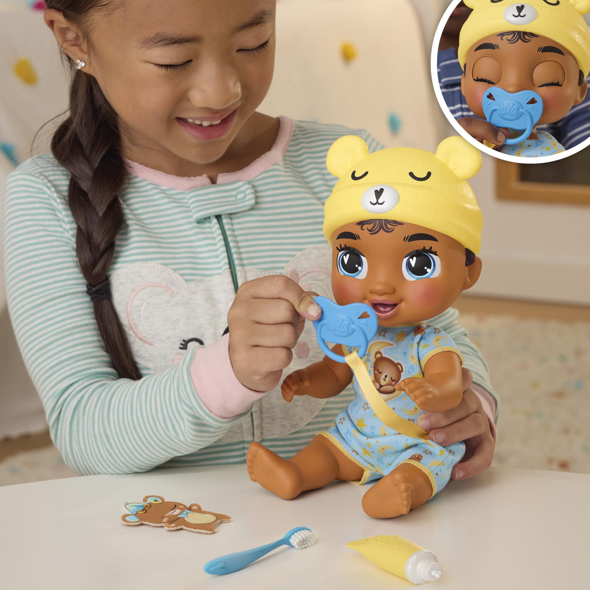 Baby Alive Lil Dreamer Snoozer Bear Sleepy Boy Bebek Bebek Seti, Siyah Saç, Eğlenceli Pijama Partisi