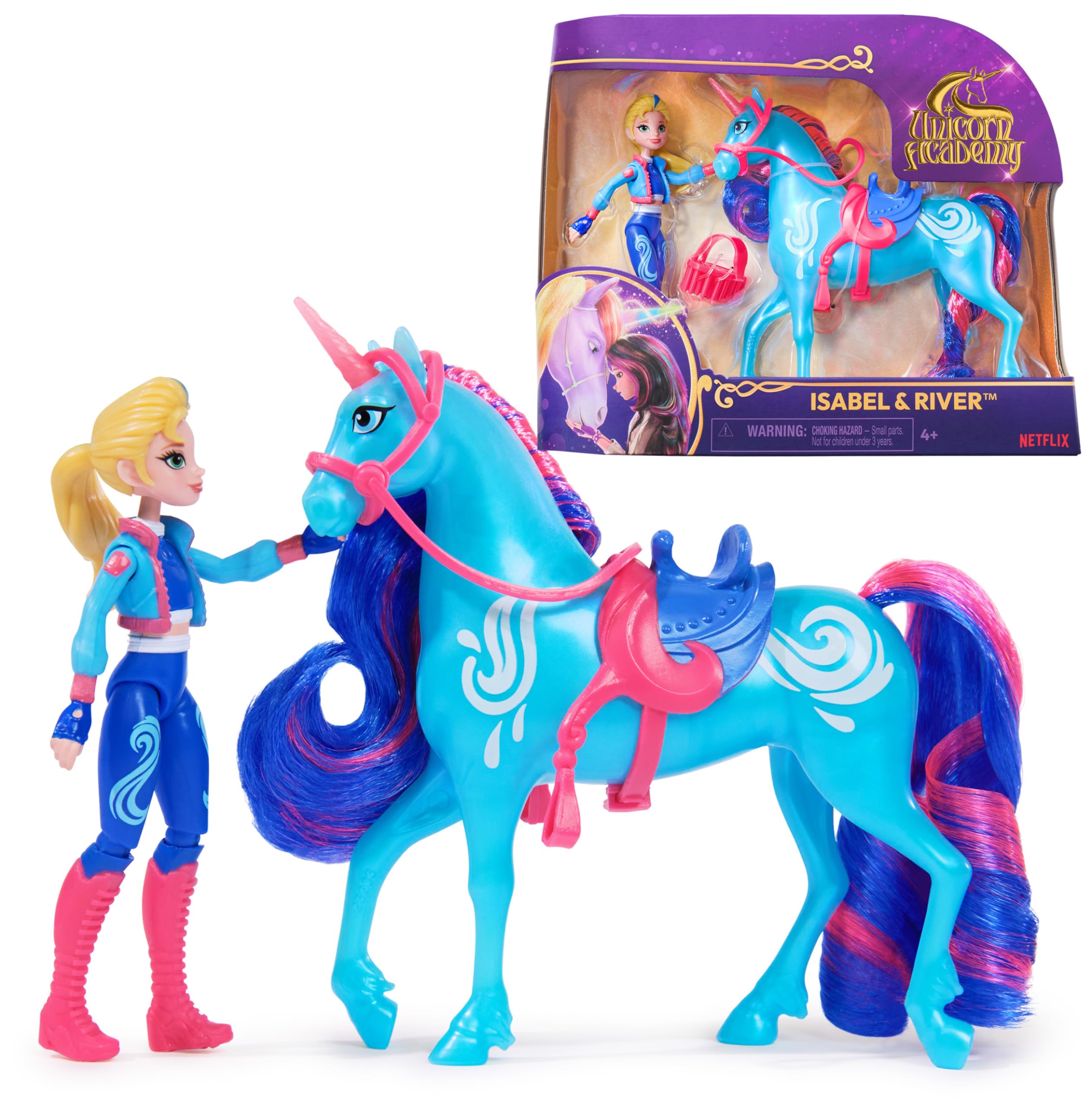 Unicorn Academy, Isabel & River Seti, 2 Sürüş Aksesuarı ve Saç Şekillendirme Aleti, Bebekler ve Tek Boynuzlu At Oyuncakları 4 Yaş ve Üzeri Kızlar için