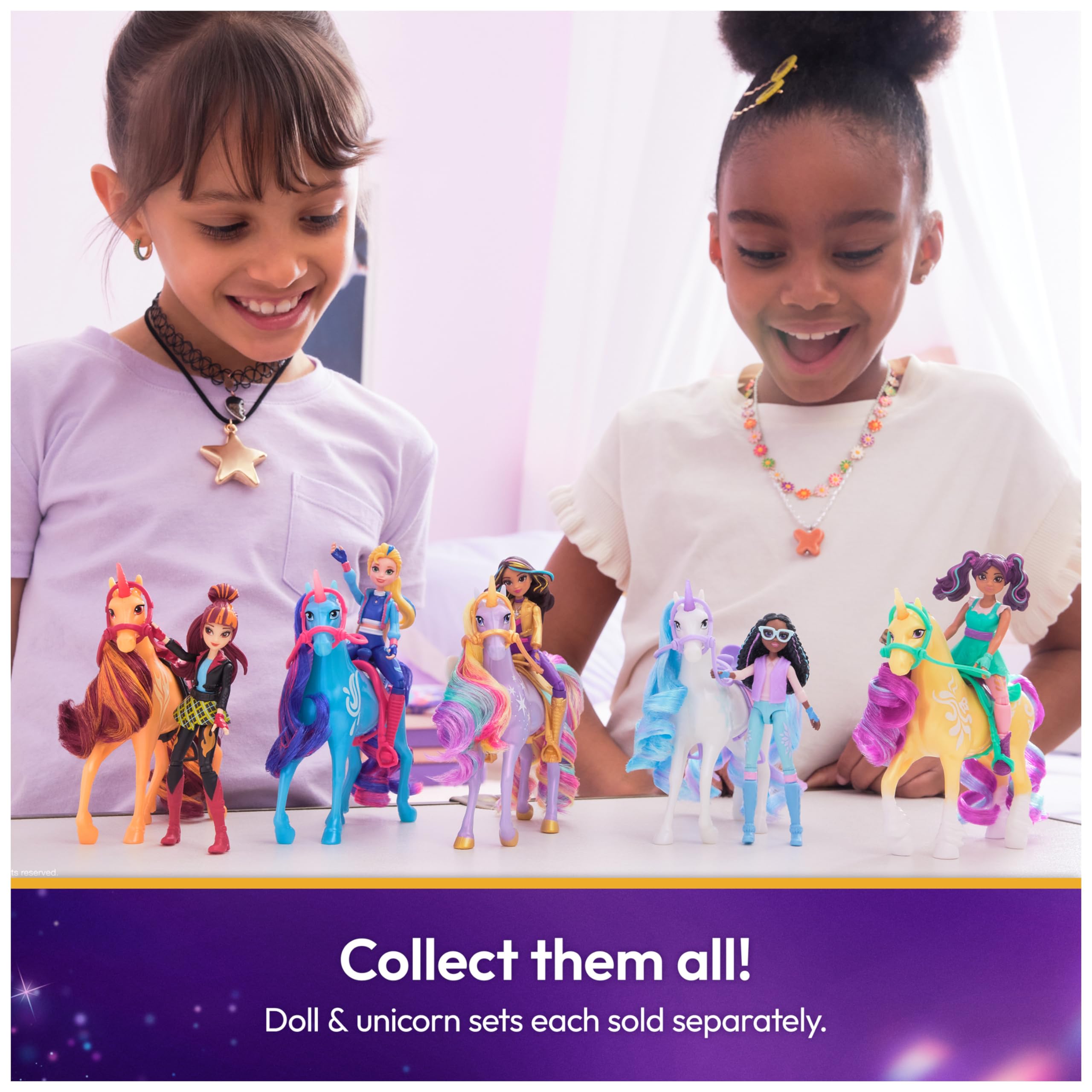 Unicorn Academy, Isabel & River Seti, 2 Sürüş Aksesuarı ve Saç Şekillendirme Aleti, Bebekler ve Tek Boynuzlu At Oyuncakları 4 Yaş ve Üzeri Kızlar için