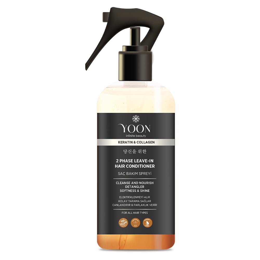 YOON Elektriklenme Önleyici ve Kolay Tarama Spreyi, Kolajen & Keratin İçeren Saç Spreyi, Paraben ve Sülfat İçermeyen Vegan Saç Bakım Spreyi 250ml