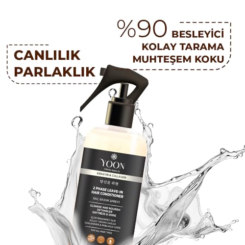 YOON Elektriklenme Önleyici ve Kolay Tarama Spreyi, Kolajen & Keratin İçeren Saç Spreyi, Paraben ve Sülfat İçermeyen Vegan Saç Bakım Spreyi 250ml