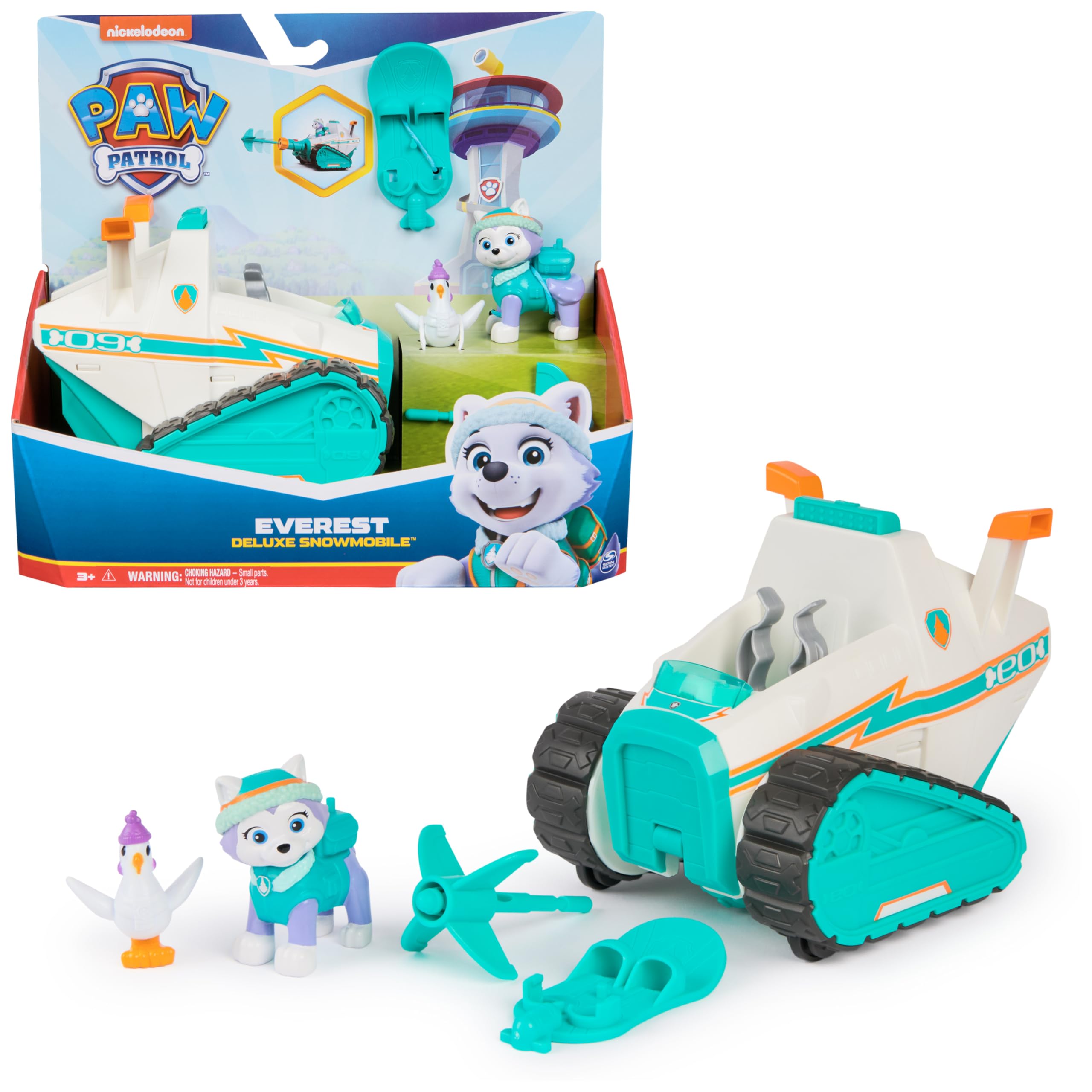 PAW PATROL – Everest figürlü kar aracı, snowboard ve Henrietta figürü (Deluxe araç), 3 yaşından büyük çocuklar için oyuncak