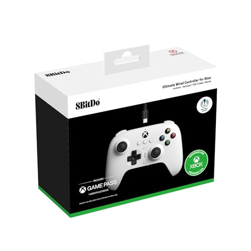 8Bitdo Ultimate Wired Controller for Xbox, Hall Effect Joysticks and Hall Triggers, Compatible with Xbox Series X|S, Xbox One, Windows 10 & Windows 11 - Officially Licensed (White)