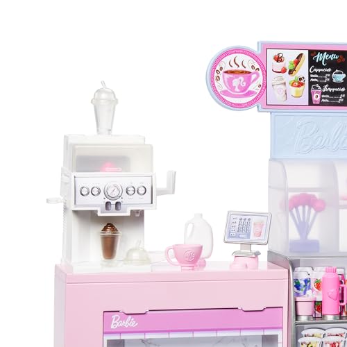 Barbie'nin Kahve Dükkanı Barbie'nin Kahve Dükkanı oyun seti sarışın barista Barbie, kahve makinesi ve 10'dan fazla aksesuar HXN94