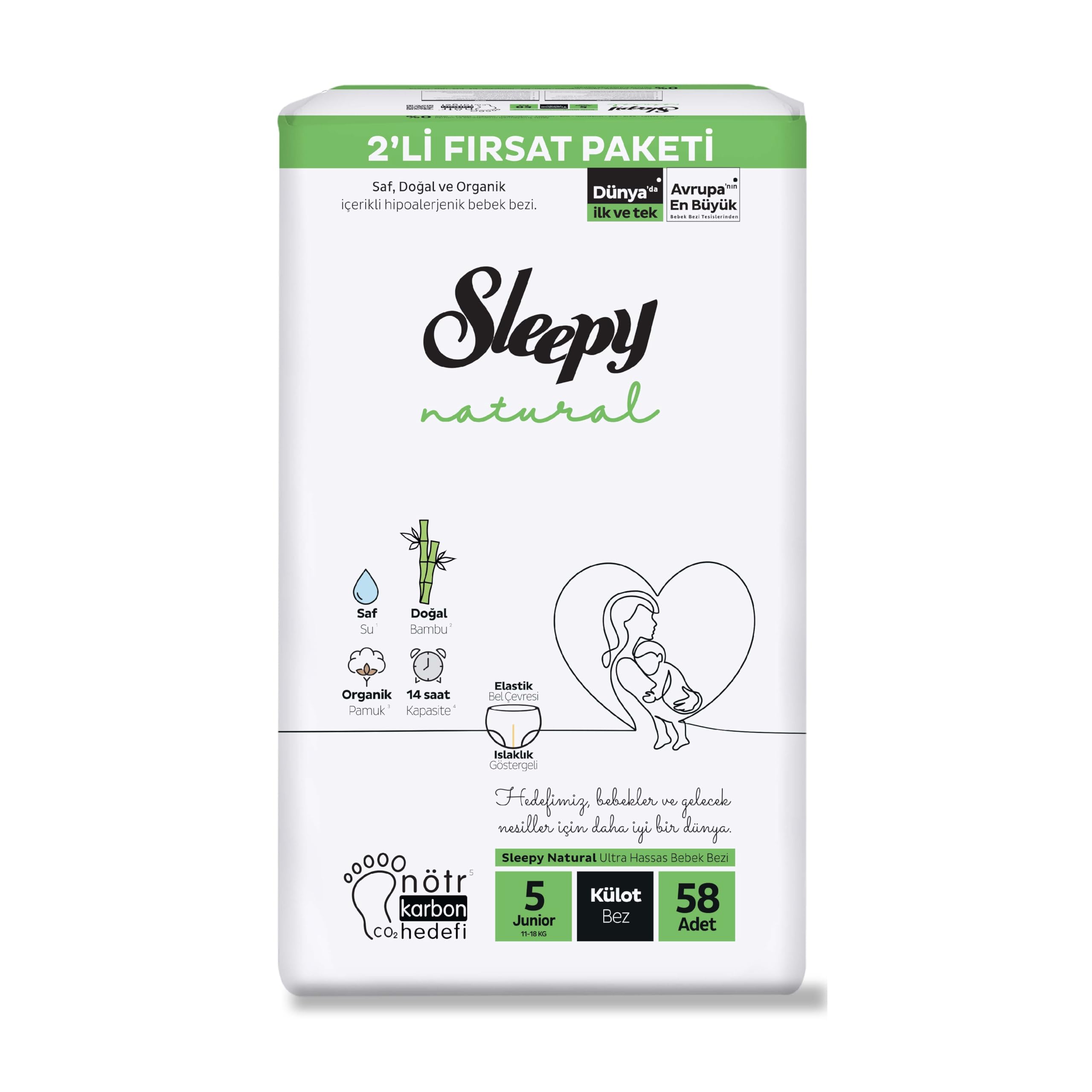 Sleepy Natural 2'li Fırsat Paketi Külot Bez 5 Numara Junior 58 Adet
