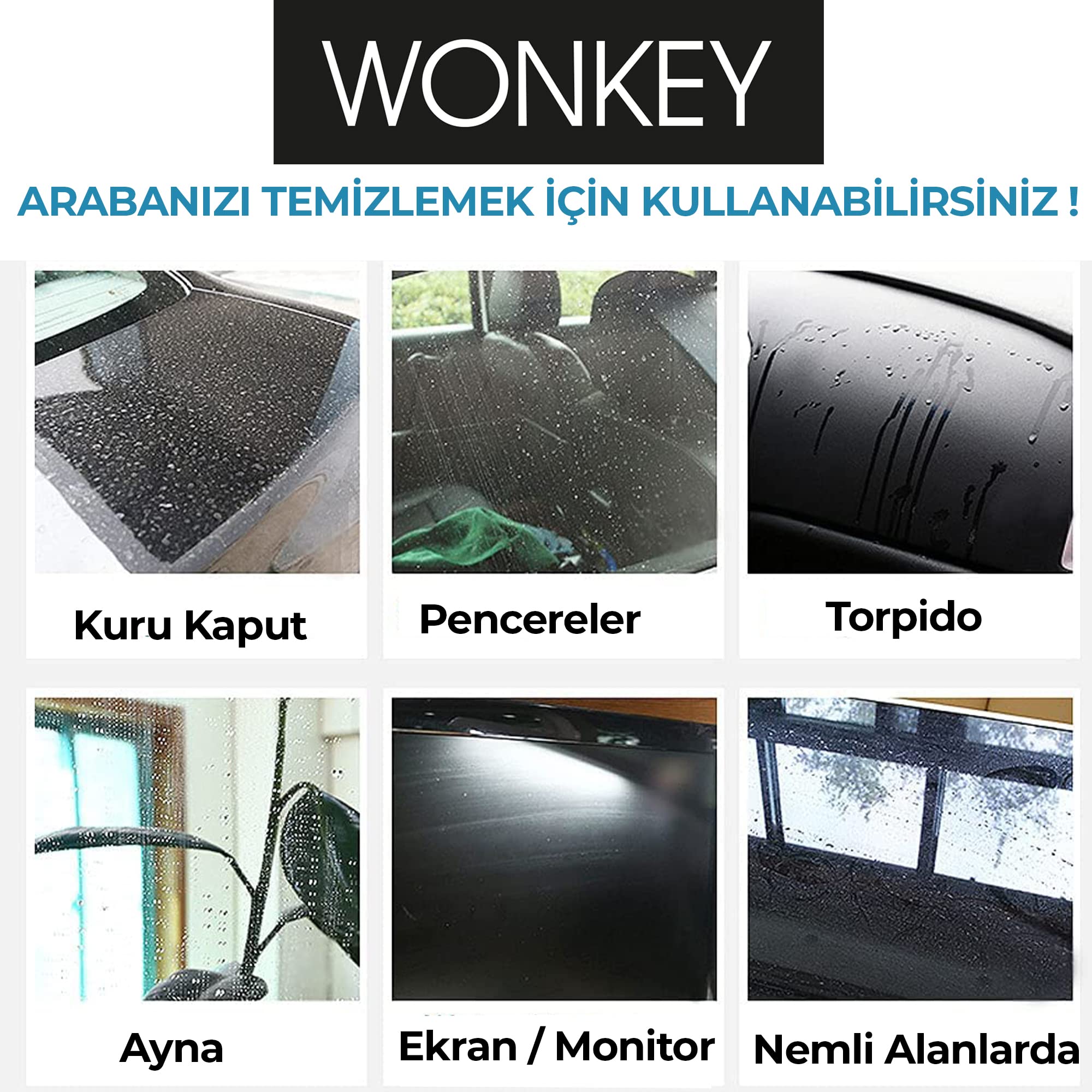 WONKEY - Mikrofiber Cam Bezi, Çok Amaçlı Cam, Toz ve Mutfak Bezi, Oto ve Motosiklet Mikrofiber Bez, Sihirli Mikrofiber Temizlik Bezi 60x40 cm - (3'lü Paket)