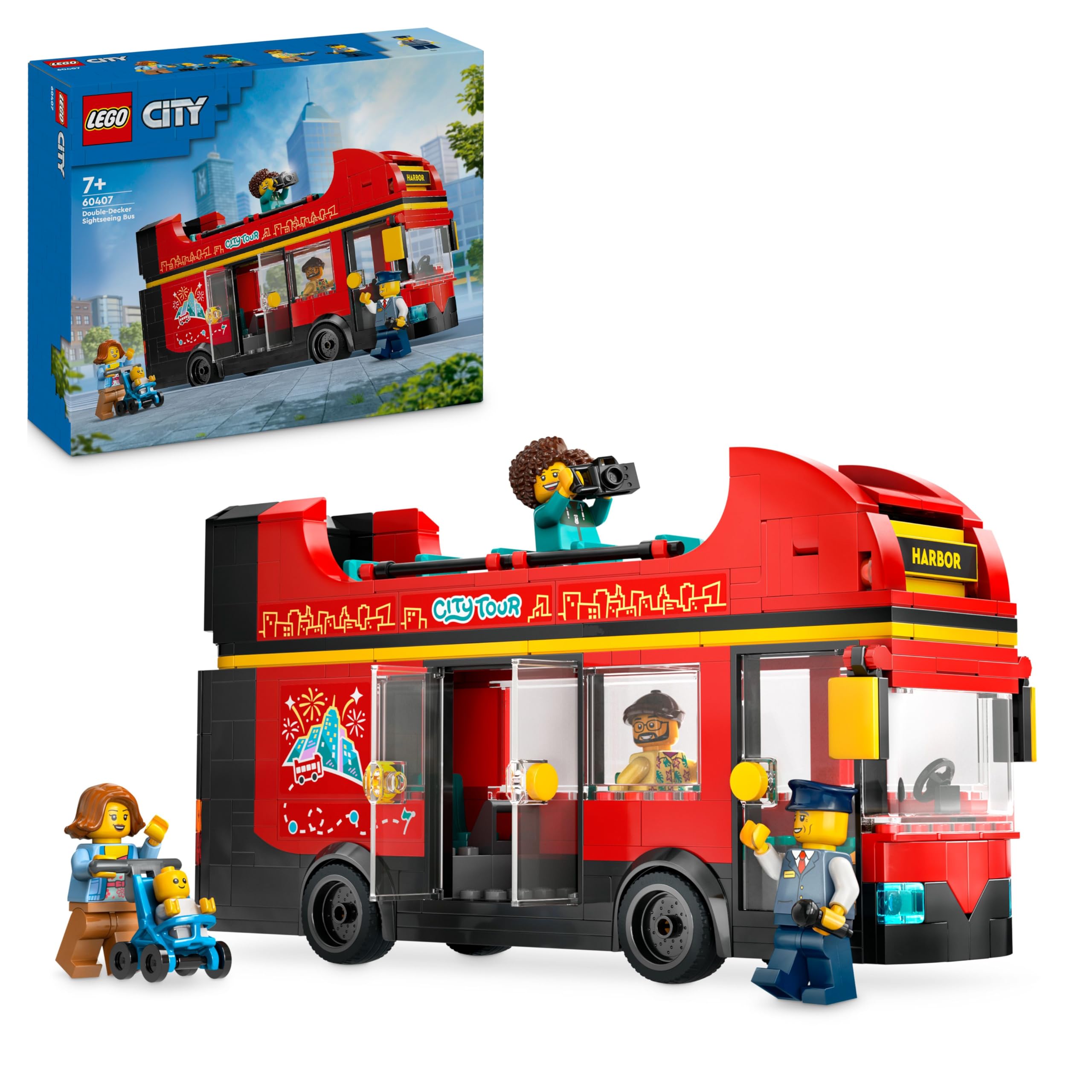 LEGO City Kırmızı İki Katlı Gezi Otobüsü 60407 – 7 Yaş ve Üzeri Kız ve Erkek Çocuklar için Yılbaşı Hediyesi Fikri, 4 Minifigür ve 1 Bebek Figürü İçeren Yaratıcı Oyuncak Yapım Seti (384 Parça)